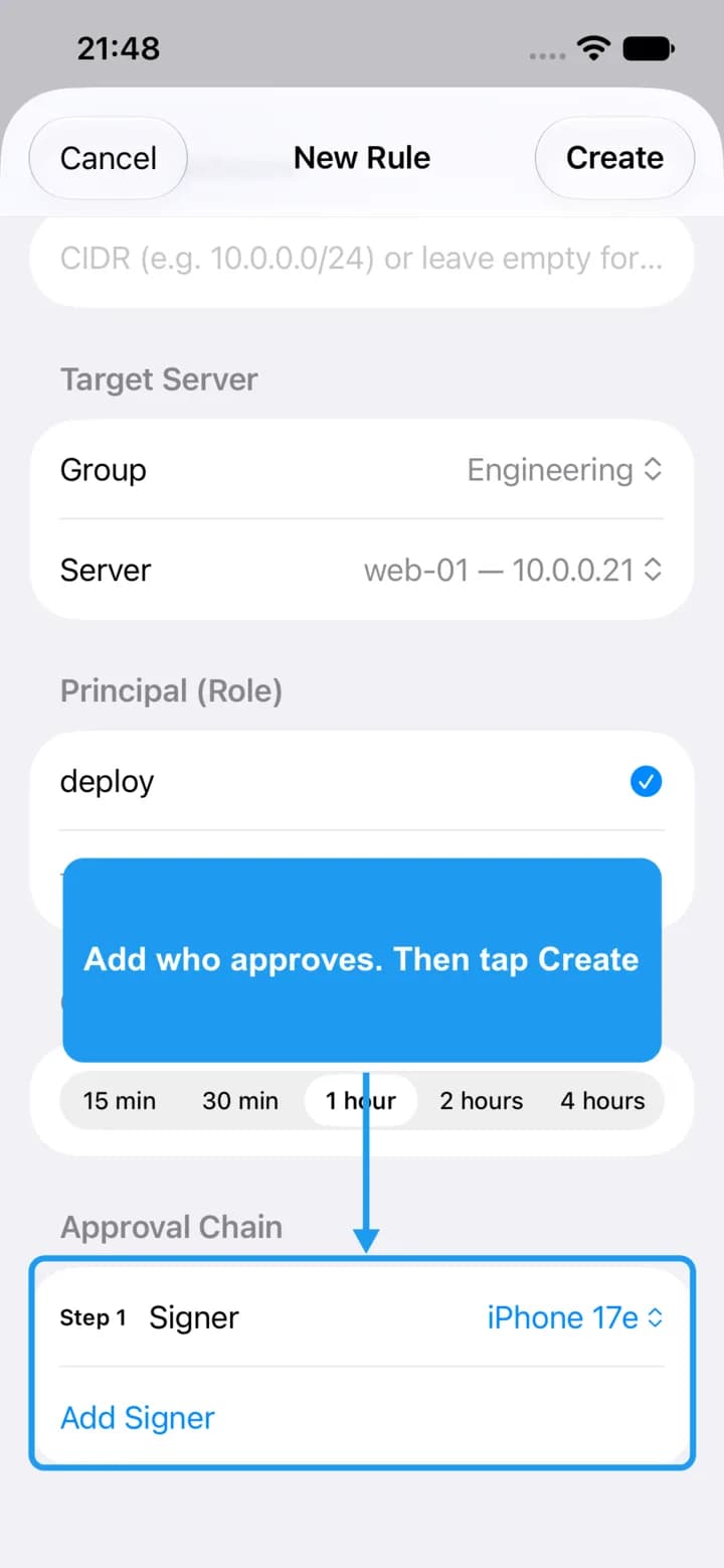 The Approval Chain section with the signer row highlighted.